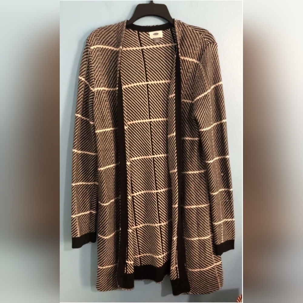 Old Navy | Long Open Front Cardigan Sweater Duster | Medium | Black & White